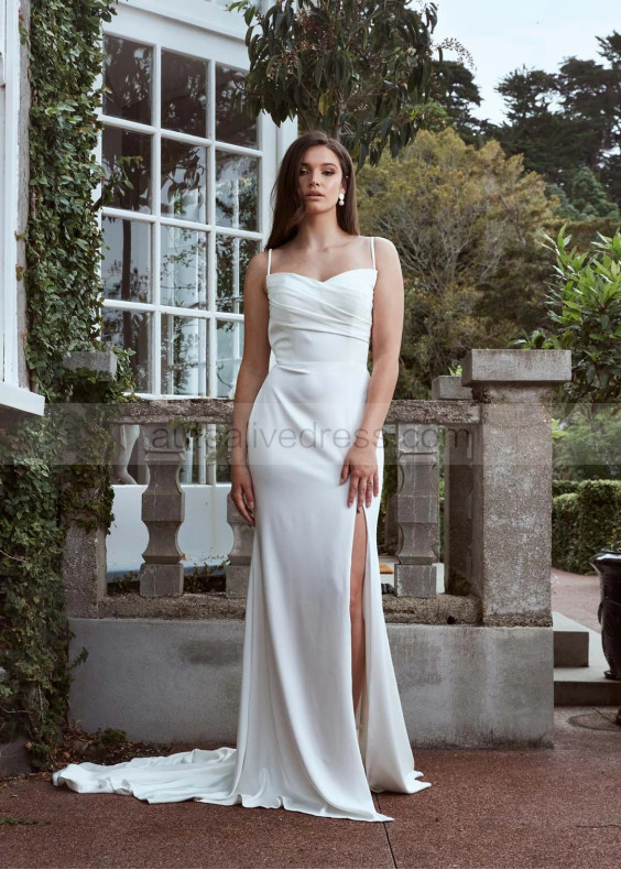 Ivory Satin Cowl Back High Slit Simple Wedding Dress Ivory Satin Cowl Back High Slit Simple Wedding Dress